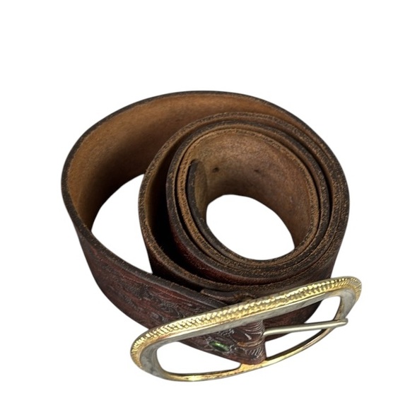 SWANK Brown Leather Belt with Gold Buckle - Picture 2 of 4